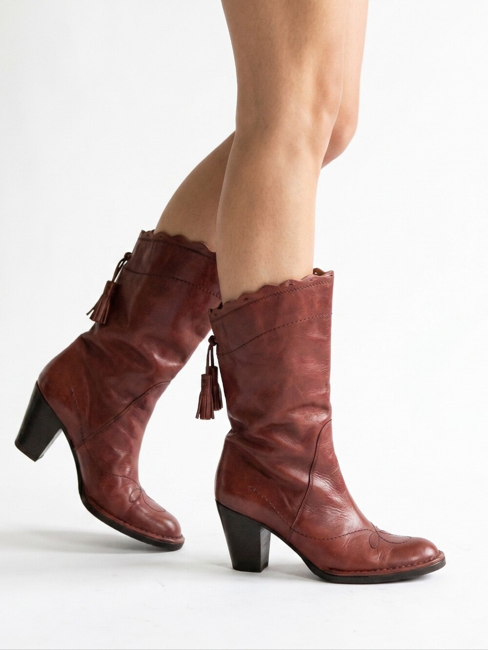 Y2K Vintage Alberto Fermani Vero Cuoio Italian Leather Western Tassel Boots 39